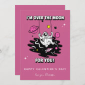 ピンクの宇宙飛行士銀河バレンタインデーロケット シーズンカード (正面/裏面)