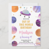 ピンクの宇宙 誕生日招待状 招待状 (正面)