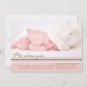 ピンクの完全さの写真の誕生の発表 案内状 (正面)