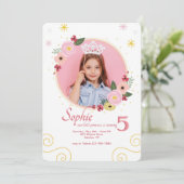ピンクの完璧な写真誕生日招待状 招待状 (スタンド正面)