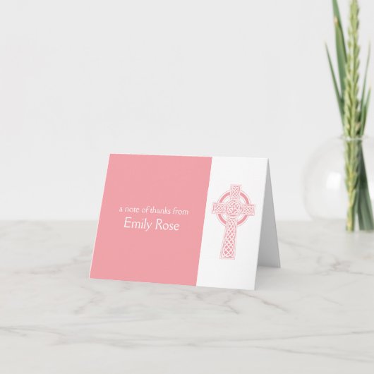 ピンクの宗教アイルランドの十字は感謝していしています サンキューカード (正面)