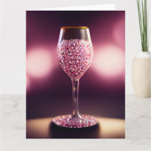 ピンクの宝石で満たされたワイングラス サンキューカード (正面)