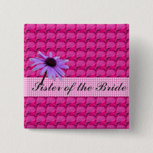 ピンクの宝石とデイジー花 缶バッジ (正面)