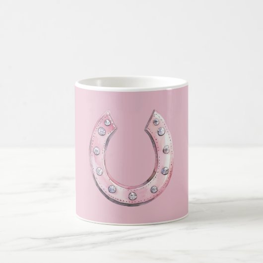 ピンクの宝石の馬蹄形 コーヒーマグカップ (中央)