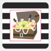 ピンクの宝石を持つ宝箱 スクエアシール (正面)