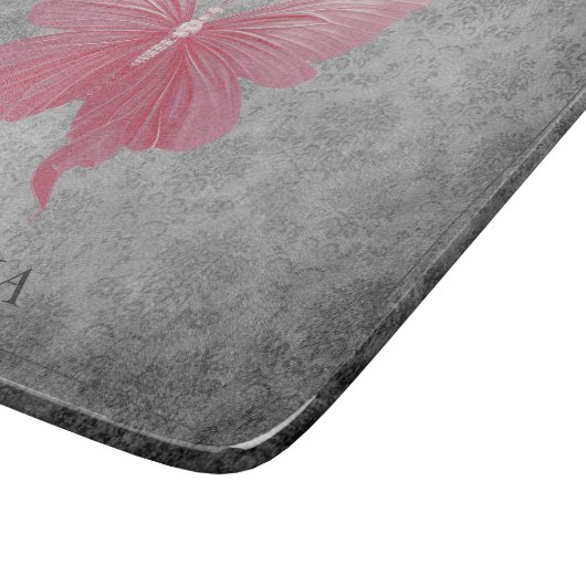 ピンクの宝石を持つ蝶 カッティングボード (角)