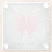 ピンクの宝石を持つ蝶 ガラスコースター (裏面)