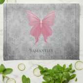 ピンクの宝石を持つ蝶 キッチンタオル (折り畳み)