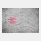 ピンクの宝石を持つ蝶 キッチンタオル (横)