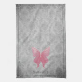 ピンクの宝石を持つ蝶 キッチンタオル (縦)