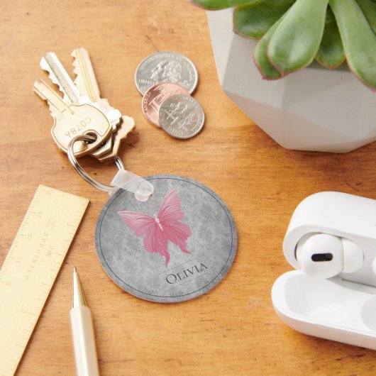 ピンクの宝石を持つ蝶 キーホルダー (デスク)