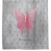 ピンクの宝石を持つ蝶 シャワーカーテン (正面)