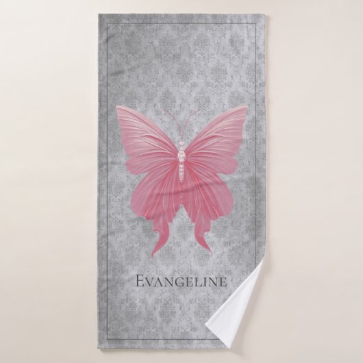 ピンクの宝石を持つ蝶 バスタオルセット (バスタオル)