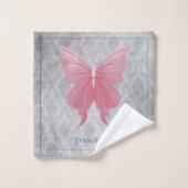 ピンクの宝石を持つ蝶 バスタオルセット (ウォッシュタオル)