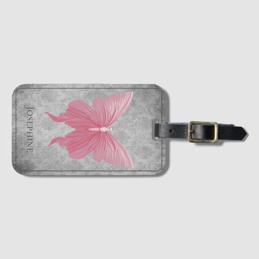 ピンクの宝石を持つ蝶 ラゲッジタグ (正面横)