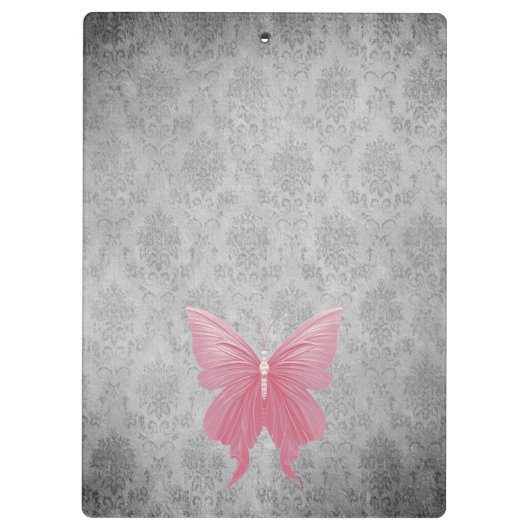 ピンクの宝石を飾ったトンボ クリップボード (裏面)