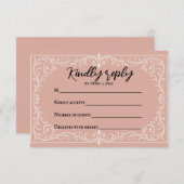 ピンクの家宝ウェディングRSVPカード 出欠カード (正面/裏面)