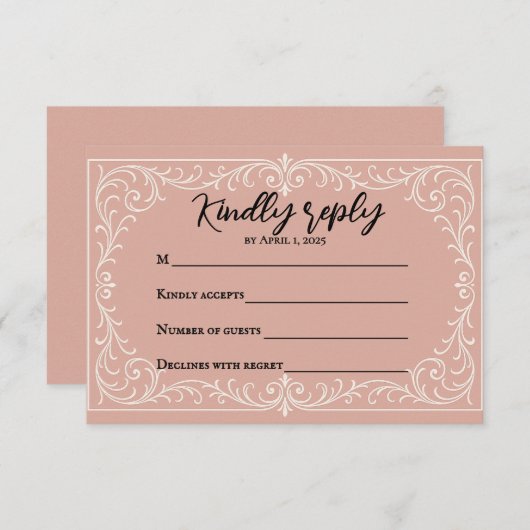 ピンクの家宝ウェディングRSVPカード 出欠カード (正面/裏面)
