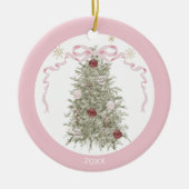ピンクの家族のクリスマス写真 セラミックオーナメント (正面)