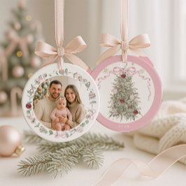 ピンクの家族のクリスマス写真 セラミックオーナメント
