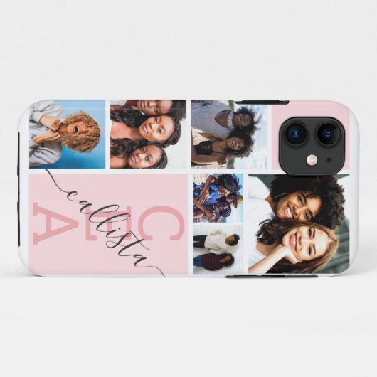 ピンクの家族の友人フォトコラージングモノグラム名 Case-Mate iPhoneケース (裏面(横))