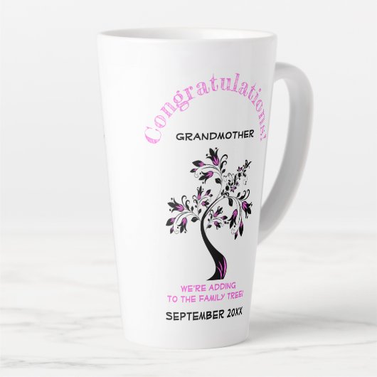 ピンクの家族の木になる祖母のお知らせ カフェラテマグ (右アングル)