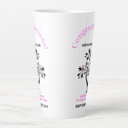 ピンクの家族の木になる祖母のお知らせ カフェラテマグ (正面)