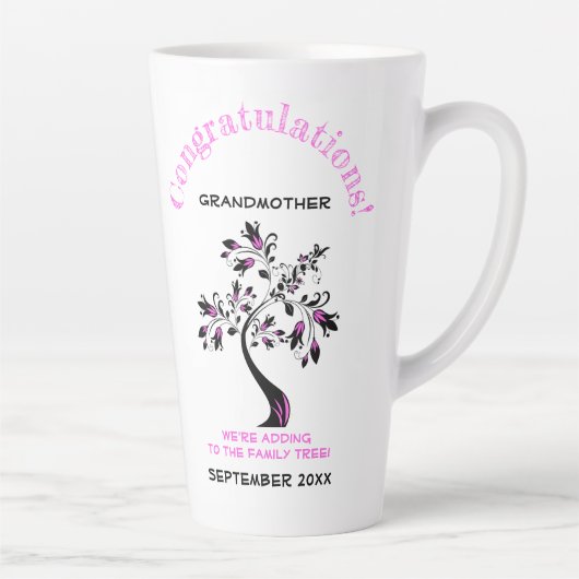 ピンクの家族の木になる祖母のお知らせ カフェラテマグ (右)