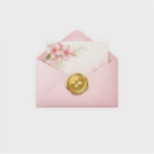 ピンクの封筒 桜の便箋 ゴールドのワックスシール シール (正面)
