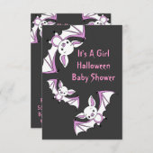 ピンクの小さいこうもりのベビーシャワーの招待状カード 招待状 (正面/裏面)