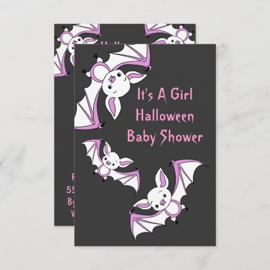 ピンクの小さいこうもりのベビーシャワーの招待状カード 招待状 (正面/裏面)