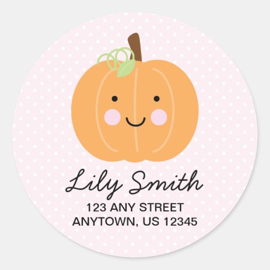 ピンクの小さいカボチャ差出人住所ラベル ラウンドシール (正面)