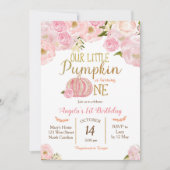 ピンクの小さいカボチャ秋の誕生日の招待状 招待状 (正面)