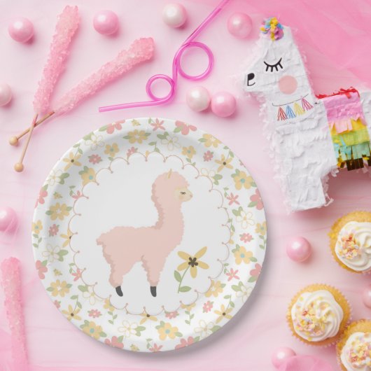 ピンクの小さいラマの紙皿 ペーパープレート (パーティー)