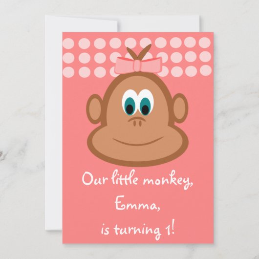 ピンクの小さい猿の子供の誕生日の招待状 招待状 (正面)