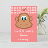 ピンクの小さい猿の子供の誕生日の招待状 招待状 (スタンド正面)