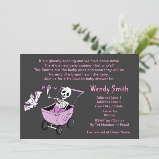 ピンクの小さい骨組ベビーシャワーの招待状カード 招待状 (スタンド正面)