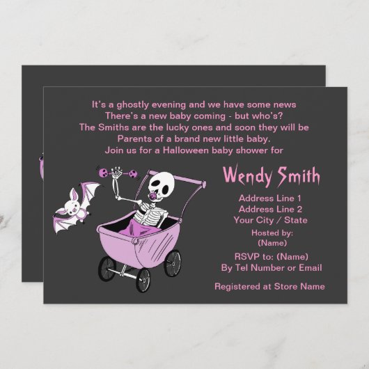 ピンクの小さい骨組ベビーシャワーの招待状カード 招待状 (正面/裏面)