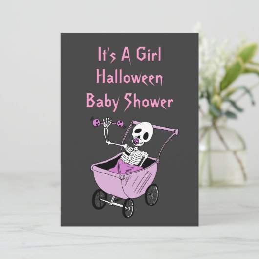 ピンクの小さい骨組ベビーシャワーの招待状カード 招待状 (スタンド正面)