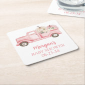 ピンクの小さなかぼちゃかわいい赤ちゃんシャワー スクエアペーパーコースター (アングル)