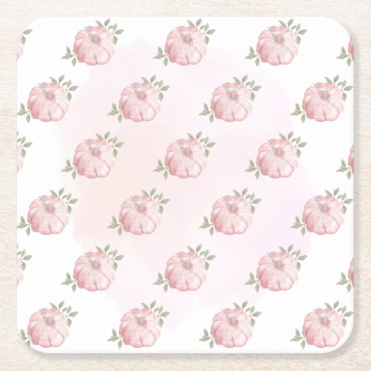 ピンクの小さなかぼちゃのパターン秋の赤ちゃんシャワー スクエアペーパーコースター (正面)