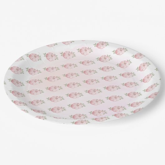 ピンクの小さなかぼちゃのパターン秋の赤ちゃんシャワー ペーパープレート (アングル)