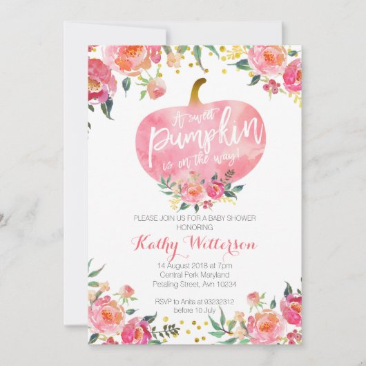 ピンクの小さなかぼちゃの招待状 招待状 (正面)