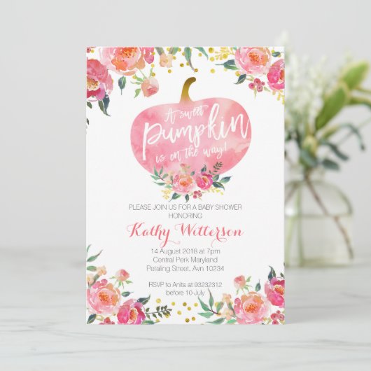 ピンクの小さなかぼちゃの招待状 招待状 (スタンド正面)