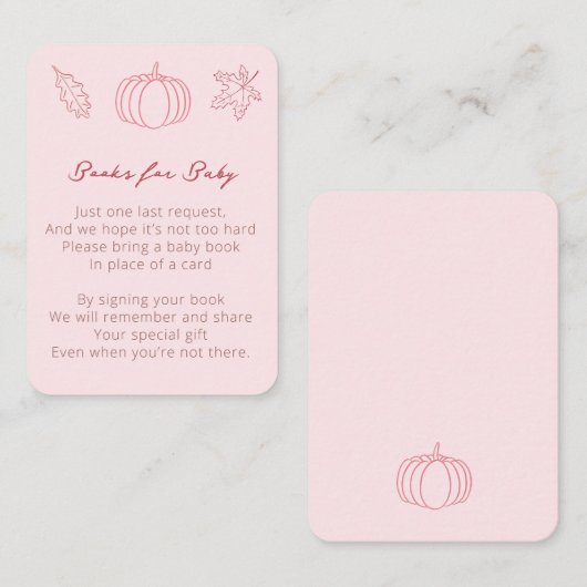 ピンクの小さなかぼちゃの赤ちゃんシャワーが本をもたらす エンクロージャーカード (正面/裏面)