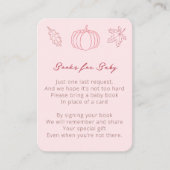 ピンクの小さなかぼちゃの赤ちゃんシャワーが本をもたらす エンクロージャーカード (正面)