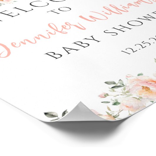 ピンクの小さなかぼちゃの赤ちゃん女の子シャワー歓迎サイン ポスター (角)