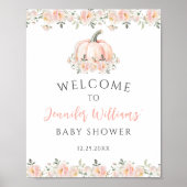 ピンクの小さなかぼちゃの赤ちゃん女の子シャワー歓迎サイン ポスター (正面)