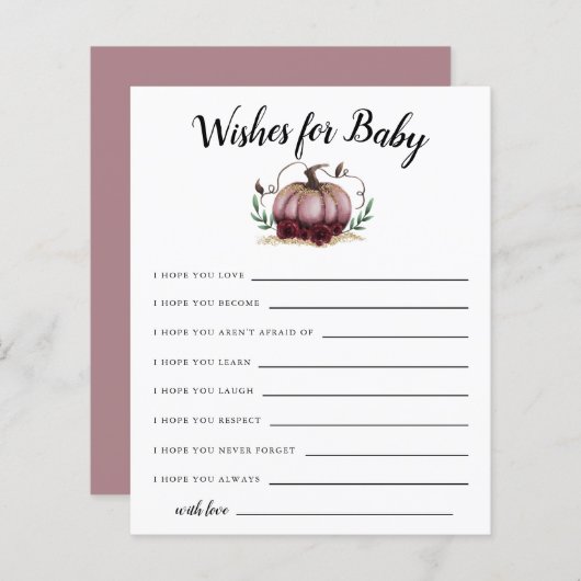 ピンクの小さなかぼちゃへの願いベビーカード (正面/裏面)