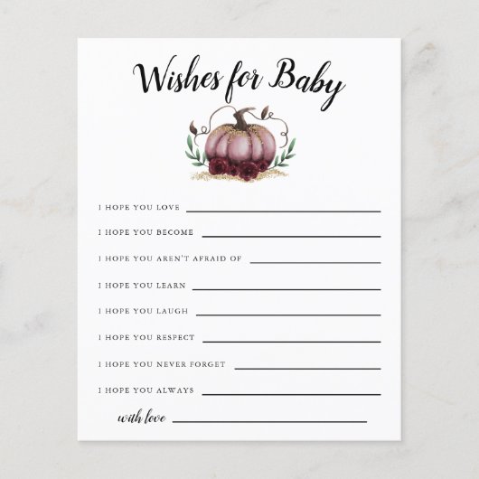 ピンクの小さなかぼちゃへの願いベビーカード (正面)